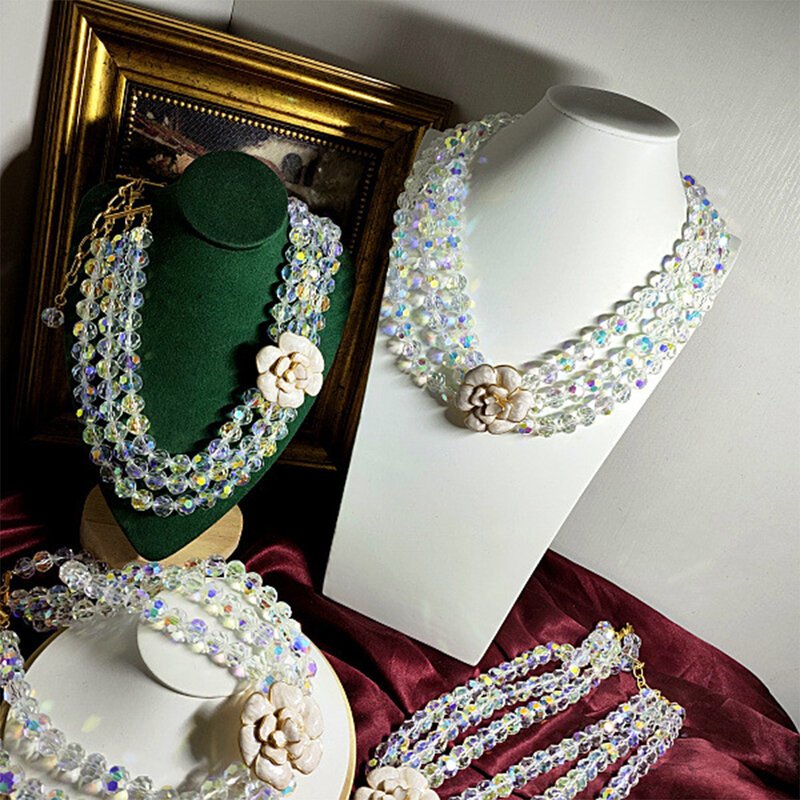 Kalung rantai kristal Vintage berlapis, kalung rantai Sweater untuk wanita, Choker anak perempuan, Aksesoris Perhiasan