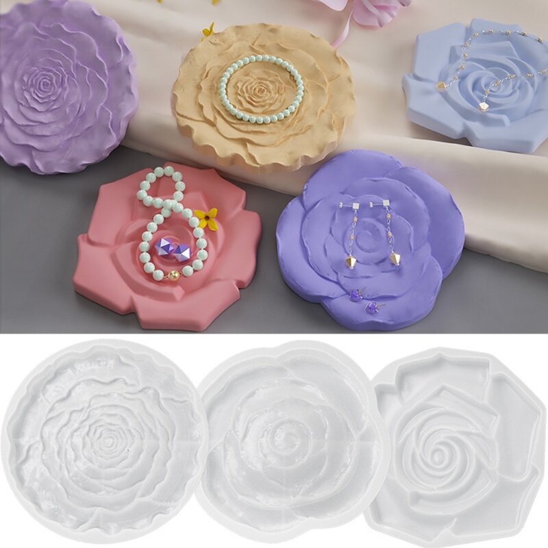 Tray Molds Cup Pad Molds Epoxy Resin Molds Rose Shaped Mold Silicone Material for DIY Hand-Making Resin Artworks