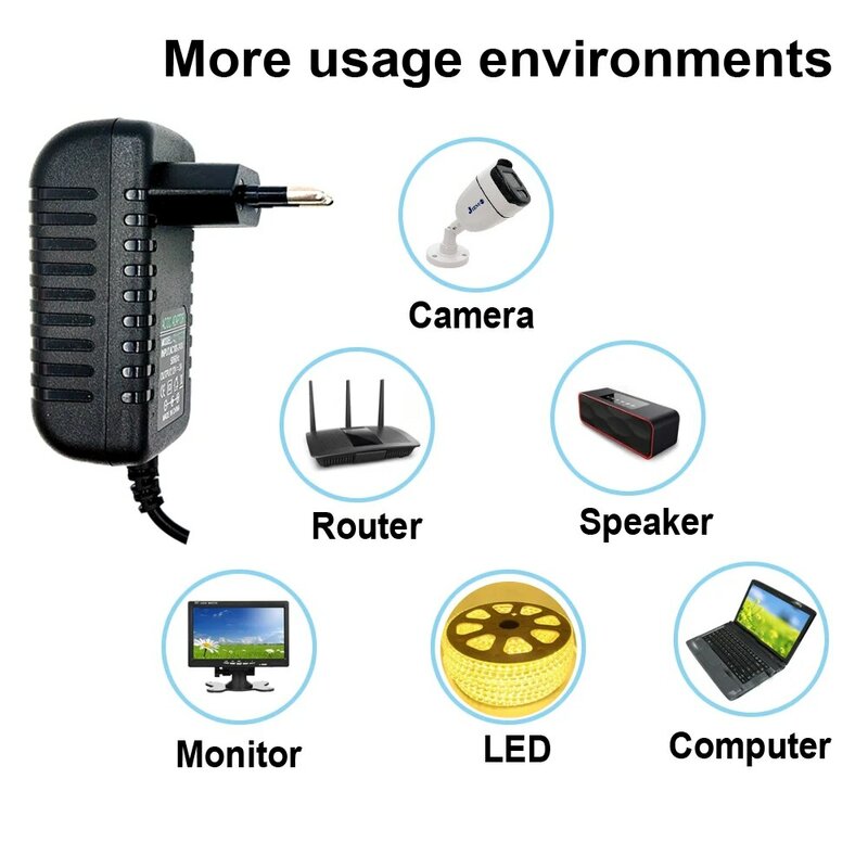 Adaptador de corriente AC 100-240V, entrada DC, salida, cargador, UE/EE. UU., 12V, adaptador Universal, enchufe Convertidor para cámara DVR LED Robot LED