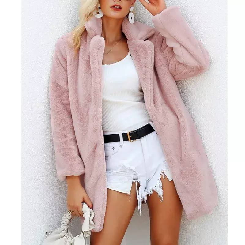 Ladies Faux Fur Coat Casual Fashion Suit Collar Coat Mid-length Women's Clothing Jackets Women 2023 Autumn and Winter New