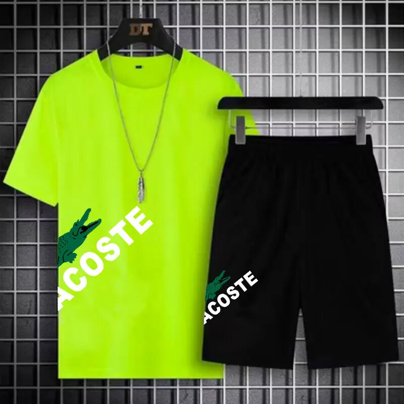 New Men's T-shirt + Shorts Set Summer Breathable Casual T Shirt Running Set Fashion Harajuku Printed Male Sport Suit