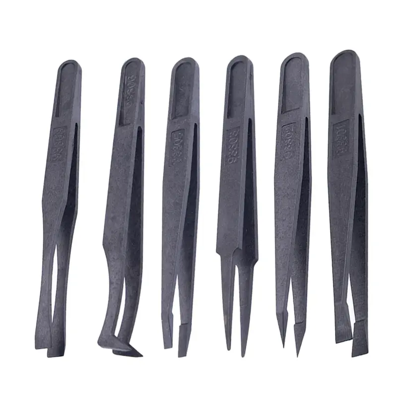 Pinzas de plástico antiestáticas de curva recta negra, herramientas de reparación resistentes al calor, pinzas industriales portátiles de 120mm