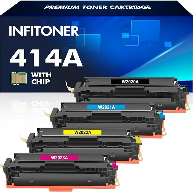 INFITONER 414A Toner Cartridges 4 Pack (with Chip) Compatible Replacement for HP 414A 414X W2020A for HP Color Pro MFP
