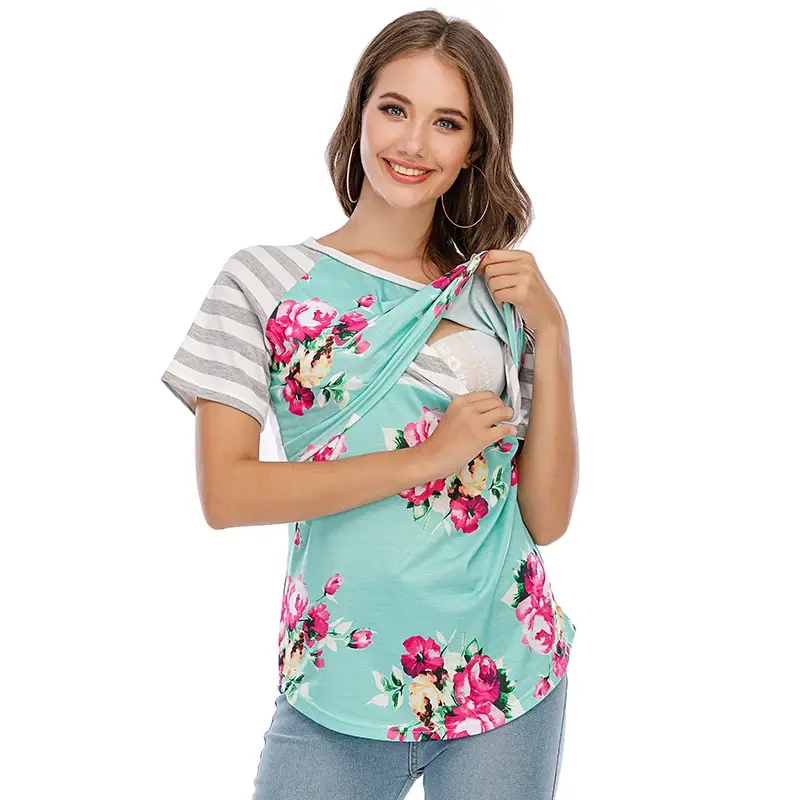 T-shirt rayé à manches courtes pour femme enceinte, vêtement décontracté d'allaitement, nouvelle collection