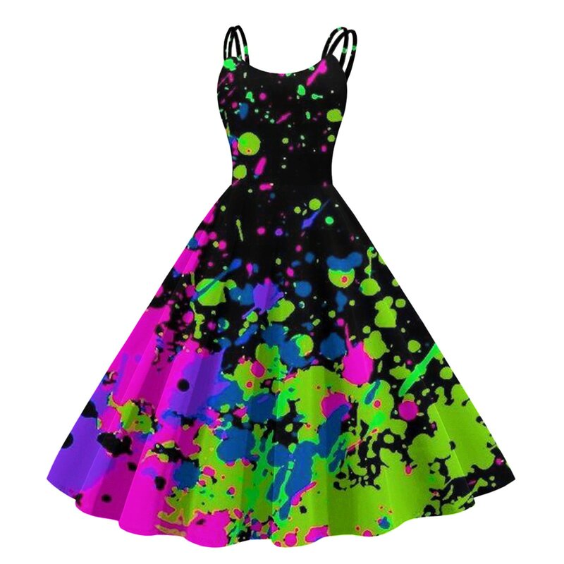 Kolorowe damskie sukienki koktajlowe bez rękawów Vintage Formal Prom Party Dress New Knee Length Retro A Line Flared Swing Dress Lady