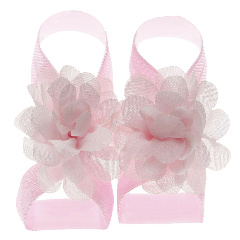 Scarpe da bambina in oro rosa 22 paia di sandali a piedi nudi con fiore in Chiffon solido accessori per piedi per pantofole da bambina 10