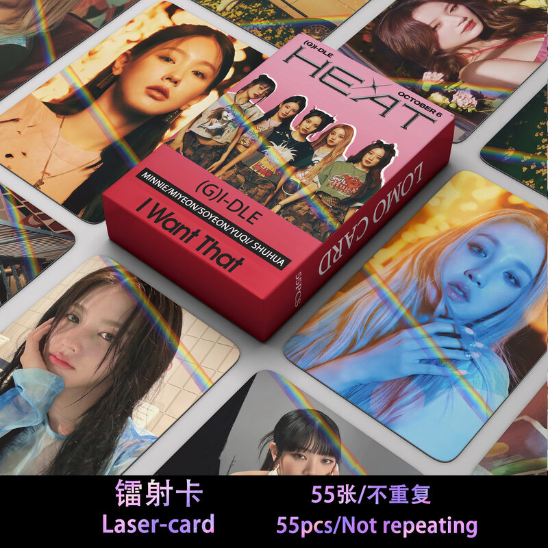 55Pcs Kpop (G)I-DLE Photocards Nouvel Album HEAT Druo Cards Photo Card HD Print Postcard YuQi Soyeon ata Yeon Minnie ShuHua GérGift