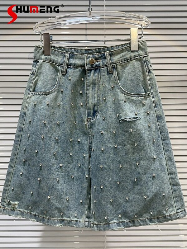 Женские летние джинсовые шорты с карманами, свободные Удобные однотонные шорты из денима