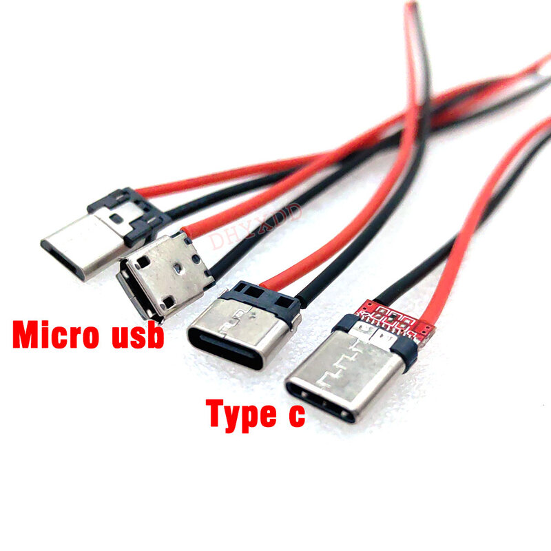 5 pièces Micro USB Type-C 2Pin Horizontal / Vertical 2P Simple Soudé Mâle Plug-in Conseil Rapide Charge USB-C Connecteur