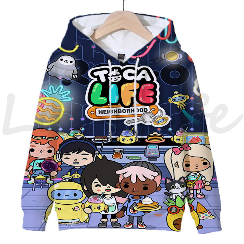 Toca Life World-Sudadera con capucha para niños y niñas, ropa de abrigo de dibujos animados de Anime 3D, Jersey informal, Top de Boca, otoño