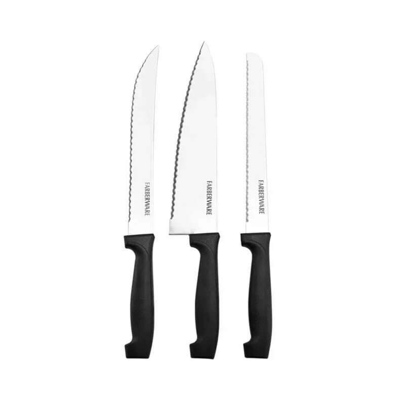 Farberware Set pisau Stainless Steel, 18 buah tidak perlu mengasah pisau dengan blok kayu alami