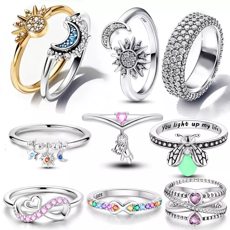 Original 925 anéis de prata esterlina empilhável infinito coração daisy flor para mulher original prata 925 anéis marca jóias presente