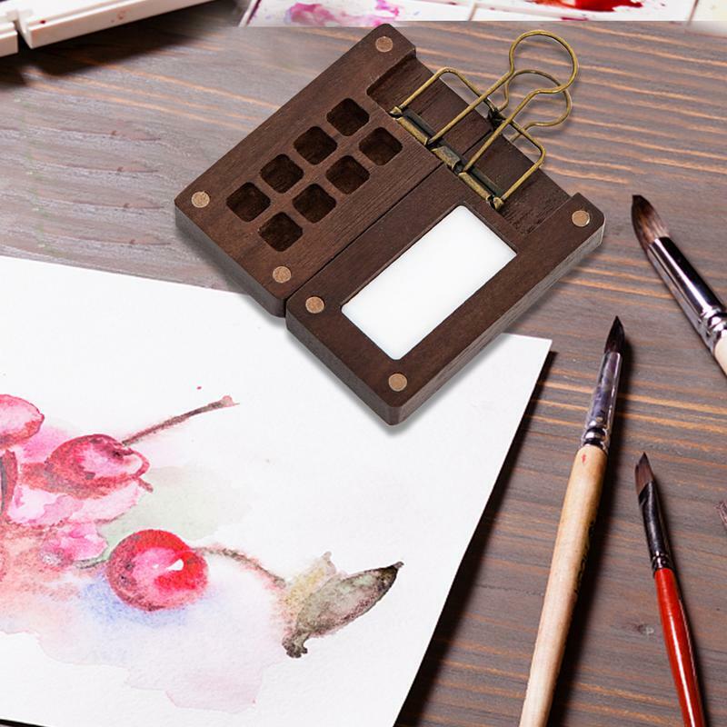 Palet cat air kenari portabel, perlengkapan seni cat air Mini kayu kosong kotak cat akrilik