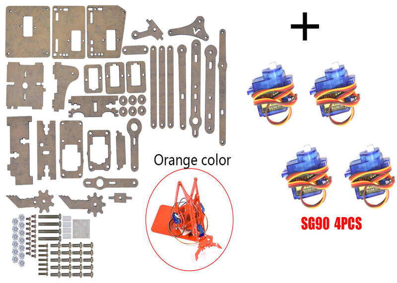 SG90 MG90S 4 Dof Kit cakar Robot mekanis akrilik tidak dirakit untuk lengan Robot Arduino Kit lengan uap pemrograman lengan Robot