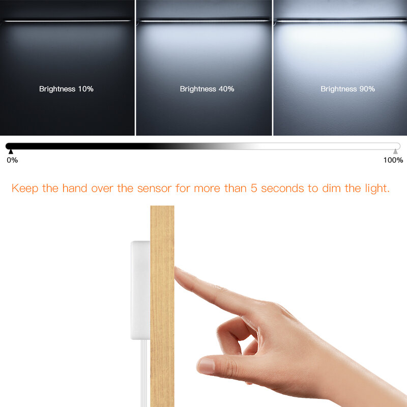 ห้องครัว LED ภายใต้ตู้ Light Penetrable สวิทช์สัมผัสมือไม้ Scan เซ็นเซอร์ตรวจจับการเคลื่อนไหวหรี่แสงได้บาร์ห้องน้ำ Lampu Tidur แสง
