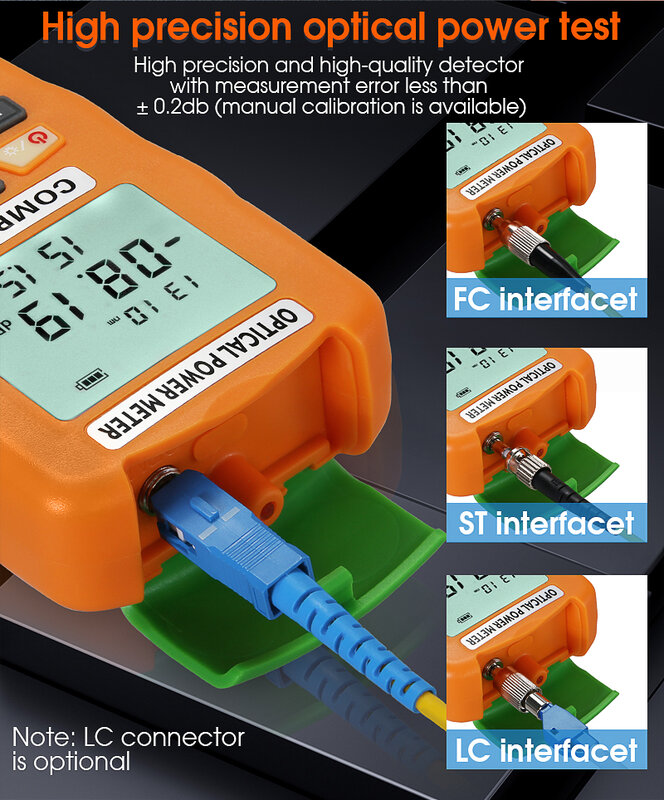COMPTYCO Mini medidor de energia óptica AUA-D5/D7 OPM fibra óptica cabo Tester -50dBm ~ + 26dBm SC/FC/ST interface universal conector