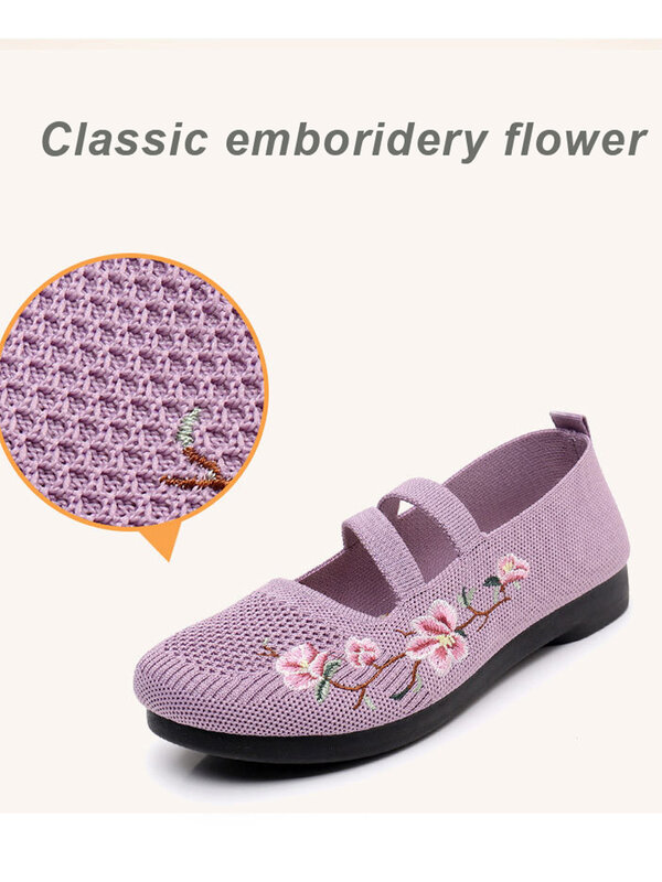 Tênis de malha leve para mulheres, sapatos respiráveis, conforto floral, calçado feminino macio, moda