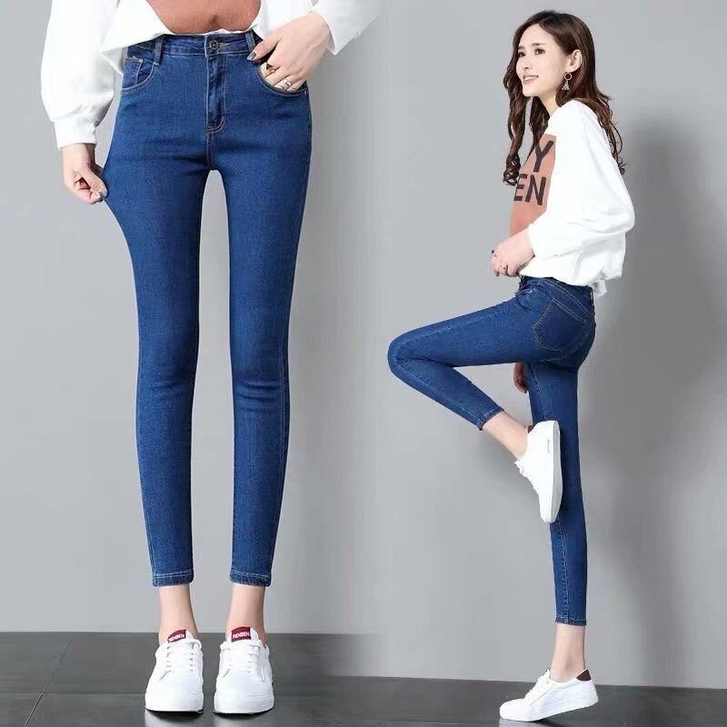 Женские бархатные джинсы-карандаш, повседневные теплые облегающие леггинсы до щиколотки со средней талией