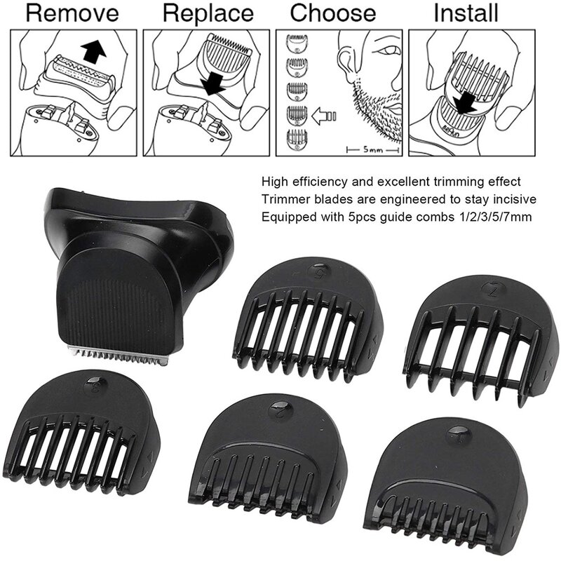 Beard Trimmer Head, Replacement Shaver Trimmer Head with 5-Piece 1/2/3/5/7Mm Guide Comb Trimming Set for Braun Series 3