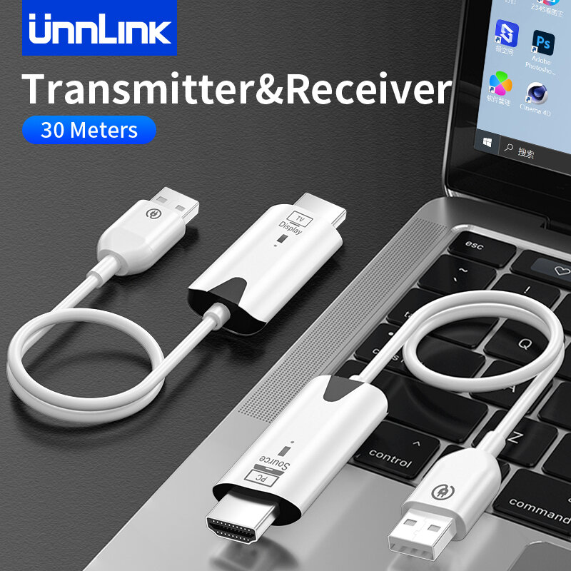Unnlink-transmisor y receptor inalámbrico HDMI de 30M, extensor de cámara de ordenador portátil, adaptador de espejo de PC a TV, 1080P, 60Hz