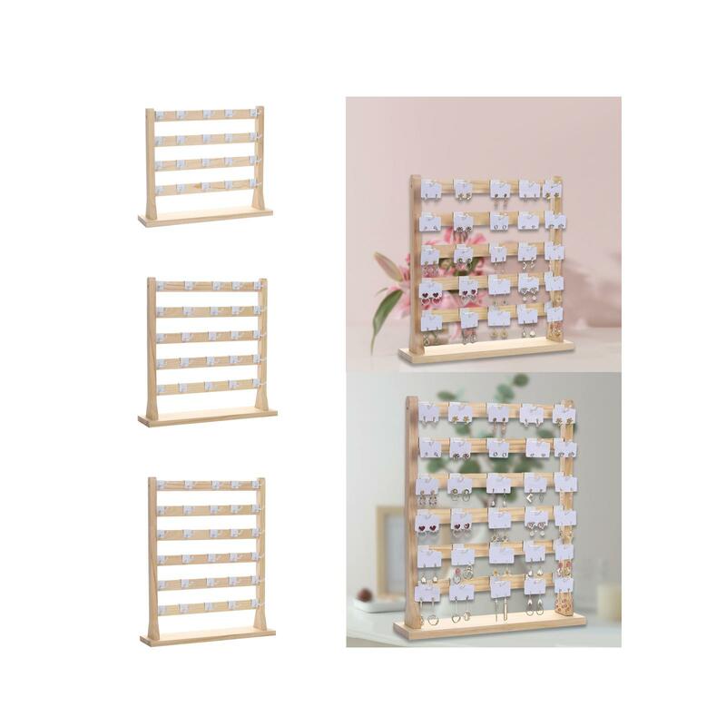Wooden Earrings Display Stand Removable Hooks Necklace Jewelry Organizer for Earring Cards Pendants Bracelets Hair Accessories