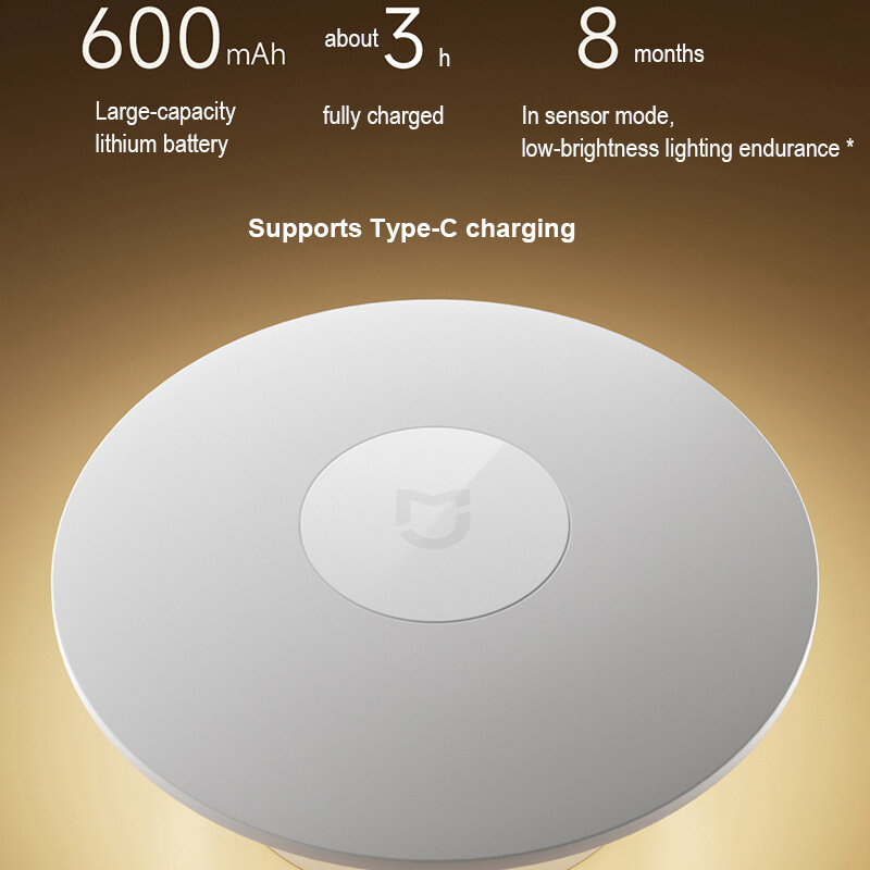 Xiaomi Mijia lampu malam 3 baterai tahan lama, induksi otomatis dapat disesuaikan cerdas tipe-c cahaya lembut lampu rumah