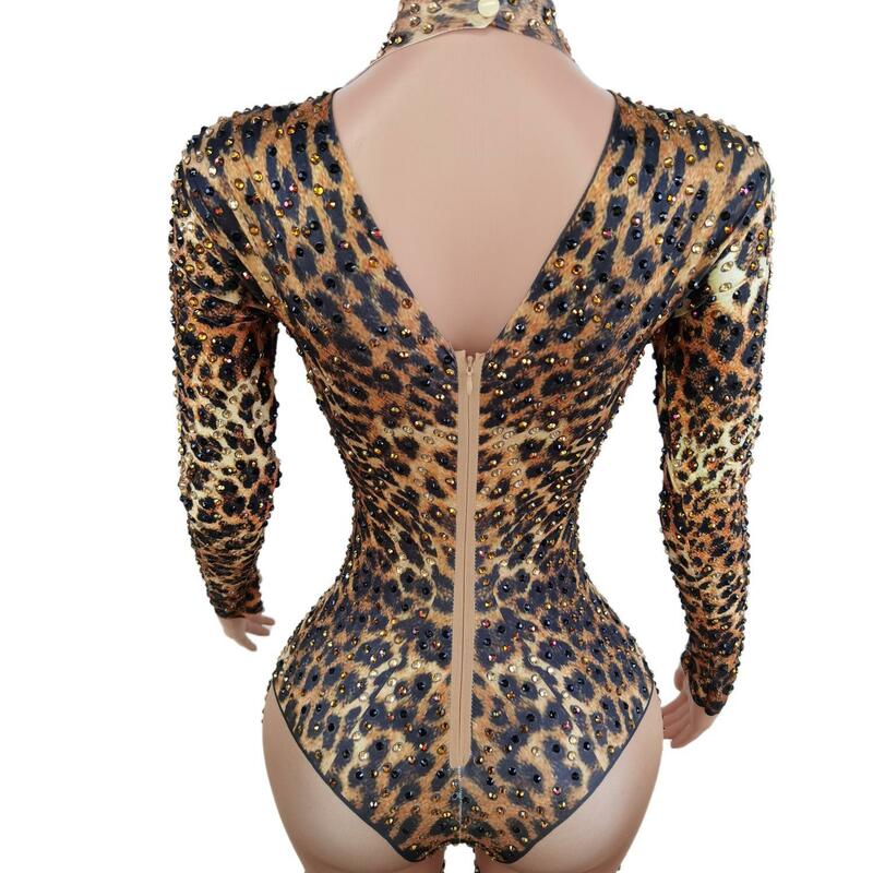 Body Sexy con estampado de leopardo para mujer, traje de una pieza, mono de manga larga, X2206009
