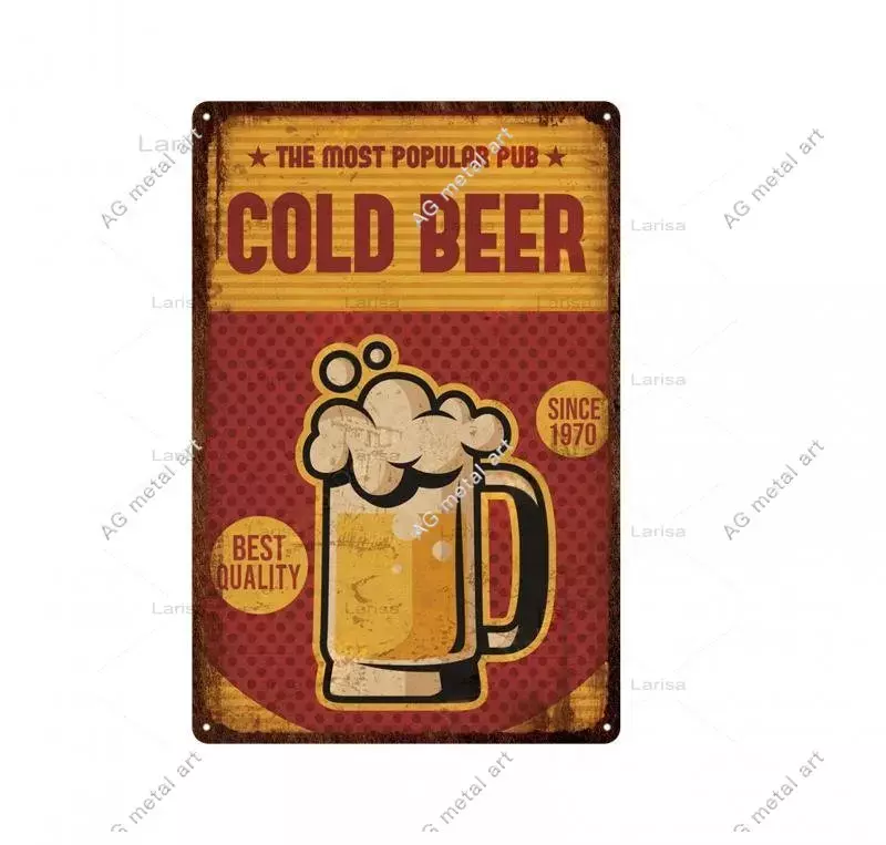 Tin Sign Vintage Beer Poster, Bar Metal Plate, Retro Pub Pintura Decorativa, Gold Beer Drink, Man Cave Decoration