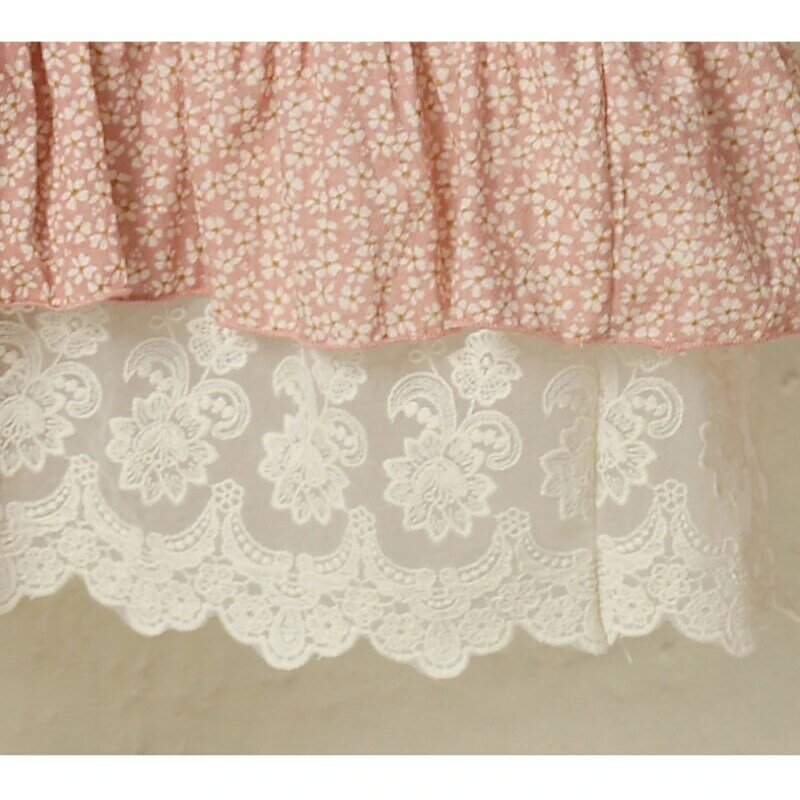 Женское свободное платье из хлопка и льна Mori Girl, винтажное длинное платье с коротким рукавом, цветочным принтом, оборками и кружевным подолом, весна-лето