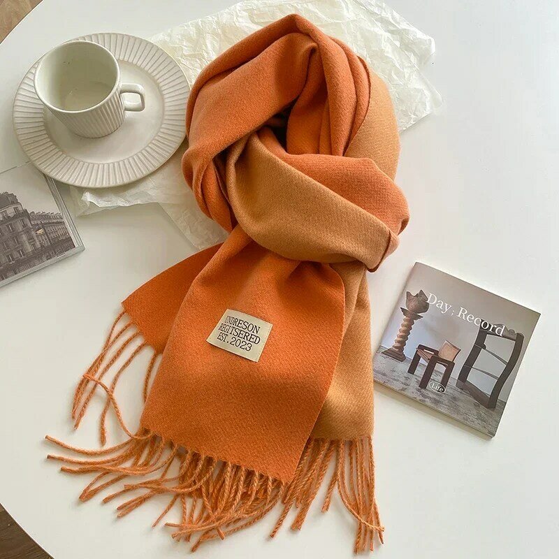 Модный однотонный кашемировый теплый шарф, новый дизайн, Пашмина, зимняя двухсторонняя разноцветная шаль, палантин с кисточками, одеяло