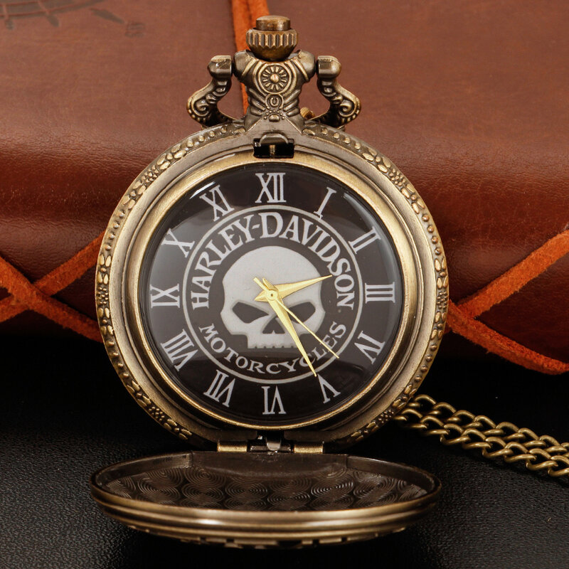 Reloj de bolsillo de cuarzo con patrón de calavera de mezclilla de caballero clásico, redondo, collar de acero de alta calidad, colgante, regalo de joyería