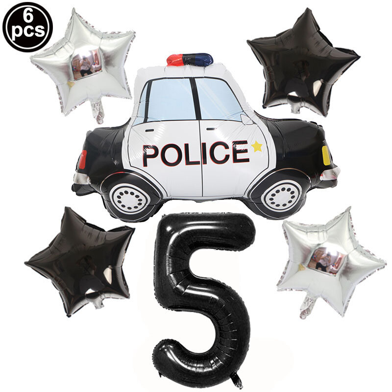Полицейский участок, Декор, 32-дюймовый номер, набор воздушных шаров, патрулирование, день рождения, баннер, полицейская лампочка, принадлежности