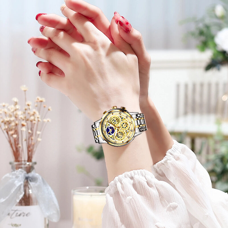 LIGE-Montre de luxe étanche pour femme, bracelet en acier, or rose, marque supérieure