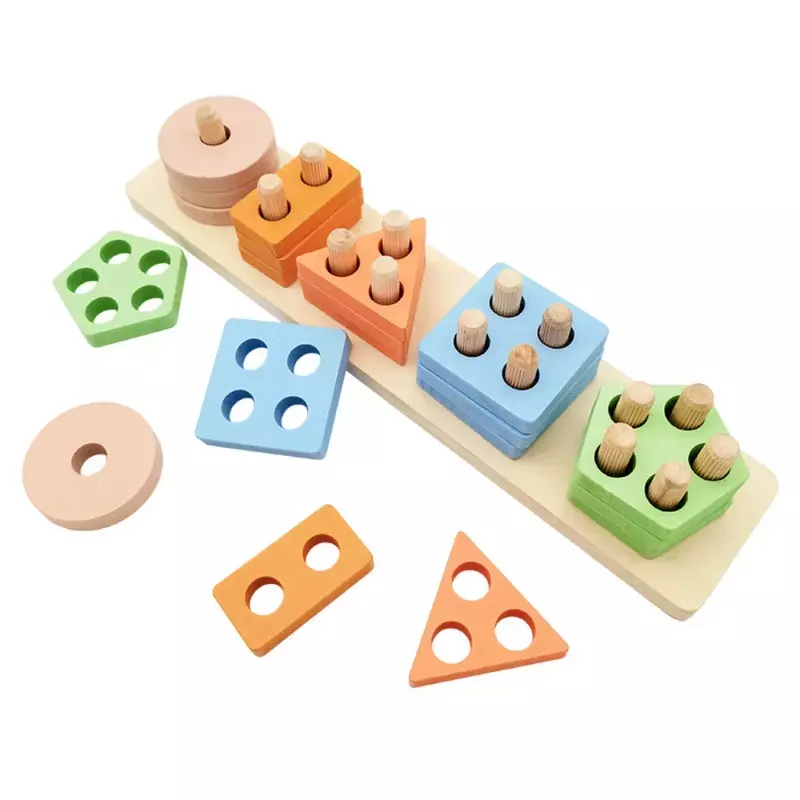 Montessori dziecięce drewniane zabawki geometryczne klocki do sortowania zabawki do układania dzieci edukacyjne Sorter kolorów prezenty w wieku przedszkolnym