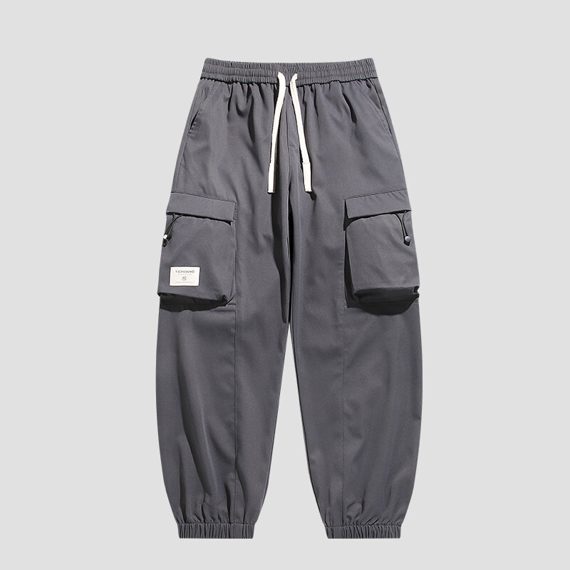 Pantalones holgados de pierna ancha para hombre, pantalón informal con bolsillos y cordón, estilo Vitality Safari, moda juvenil, novedad
