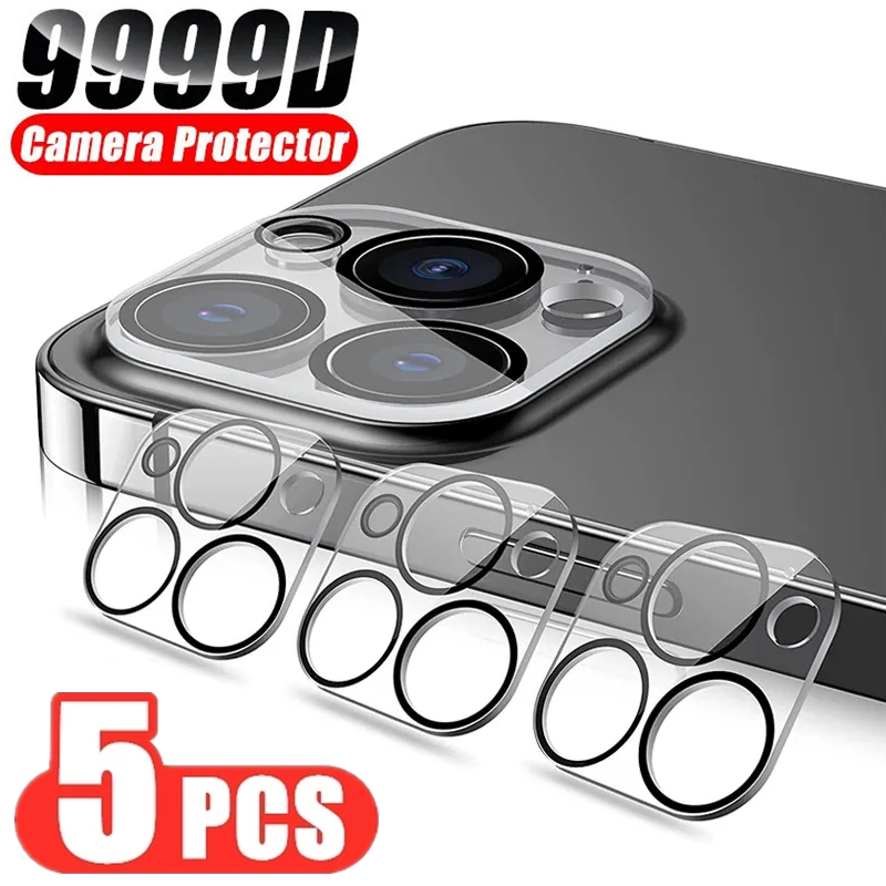 Vidro de proteção completo para iPhone, protetor de câmera para iPhone 13, 11, 12, 14 Pro Max, 15 Pro Max, 12, 13 Mini Lens Film, 5Pcs