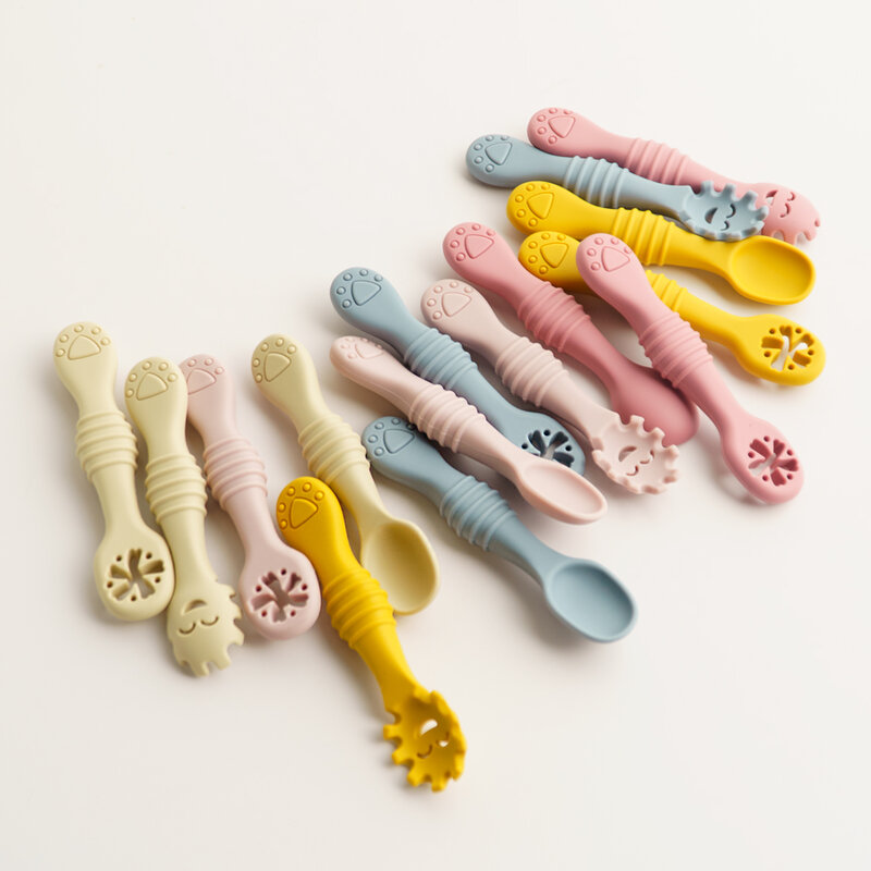 Cucharas de silicona para madre e hijo, juego de cubiertos de entrenamiento, 3 piezas, vajilla para alimentación de bebé