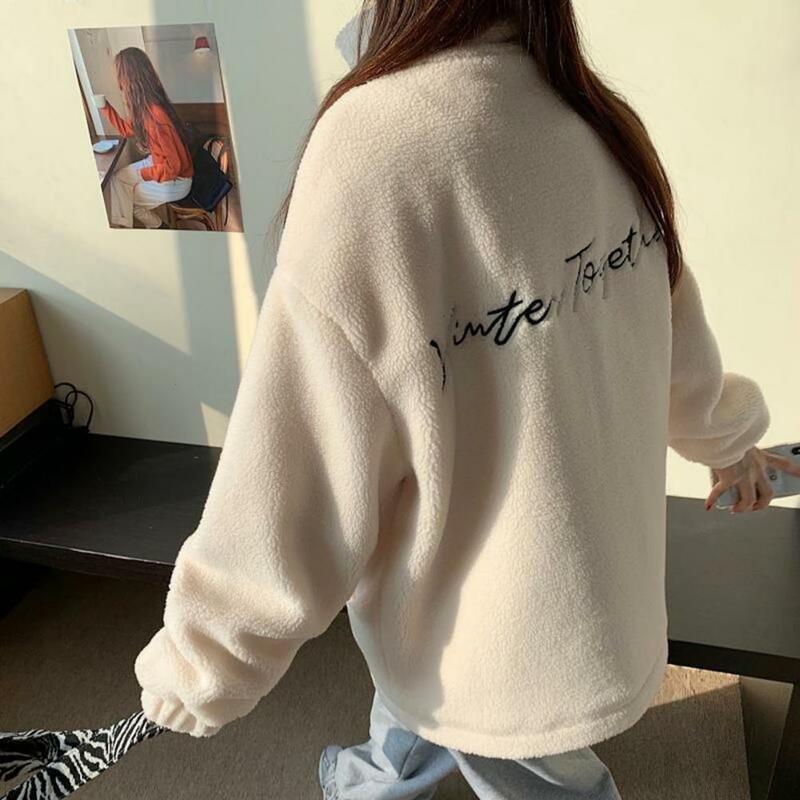 Winter Coat Mid-length Thickened Coldproof Fashion Embroidery Bear Pattern Fluffy Fleece Jacket   Plush Coat  for School