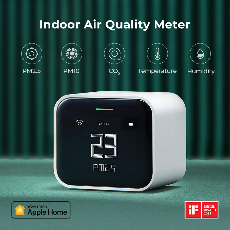 Qingping 5 в 1 Apple HomeKit совместимый WiFi монитор качества воздуха, портативный датчик CO2 датчик обнаруживает PM2.5PM10, температура, влажность