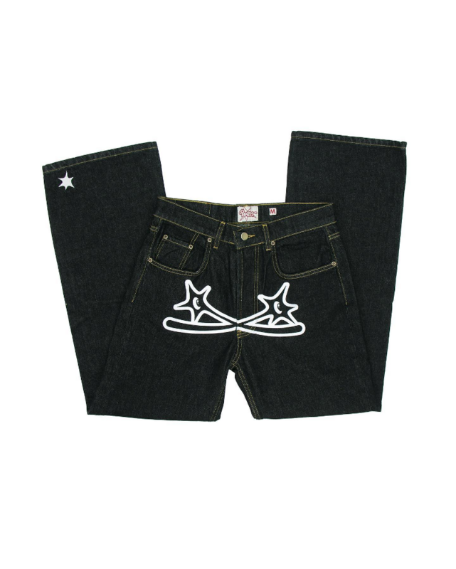Y 2K Retro Zwarte High-End Print Jeans Amerikaanse Paar Herfst Losse Hoge Taille Slanke, Casual Dweilbroek Wijde Pijpen Broek