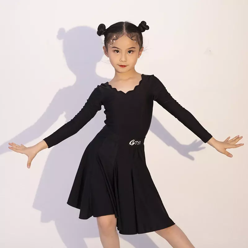 여아용 라틴 댄스 공연 원피스 옷, 다양한 색상, 어린이 국가 표준 볼룸 댄스 대회 원피스