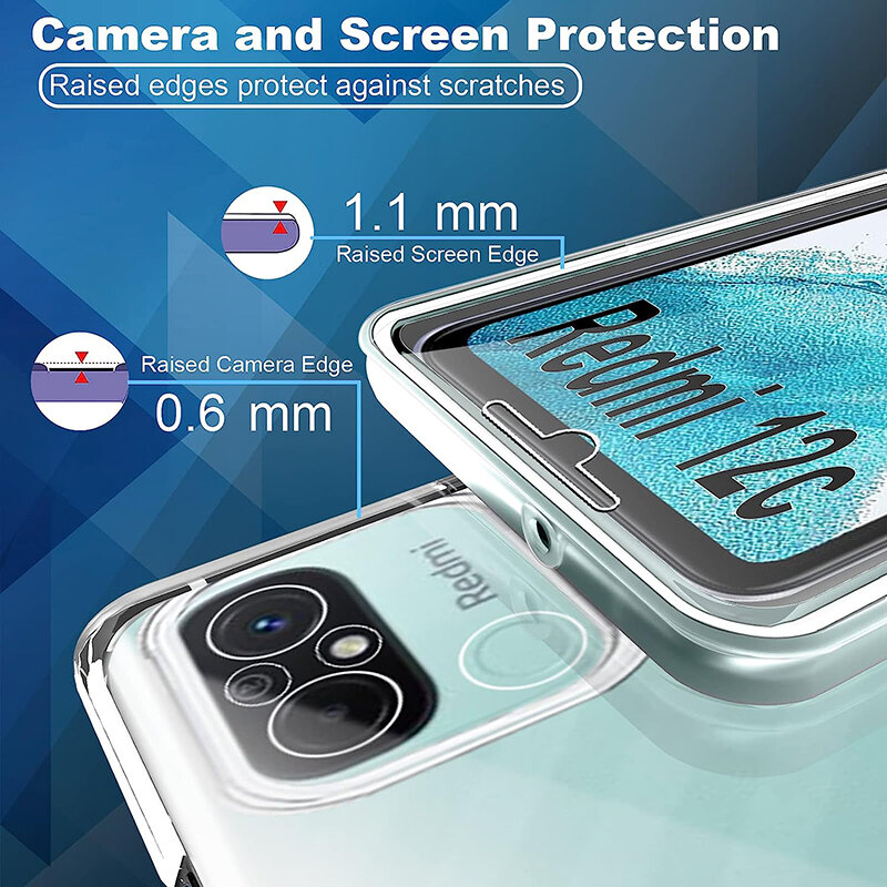 Custodia per telefono con copertura completa a 360 ° per Xiaomi Redmi 12C Cover rigida ibrida trasparente custodia morbida in Silicone Redmi 12 C 2023 Capa Ultra sottile