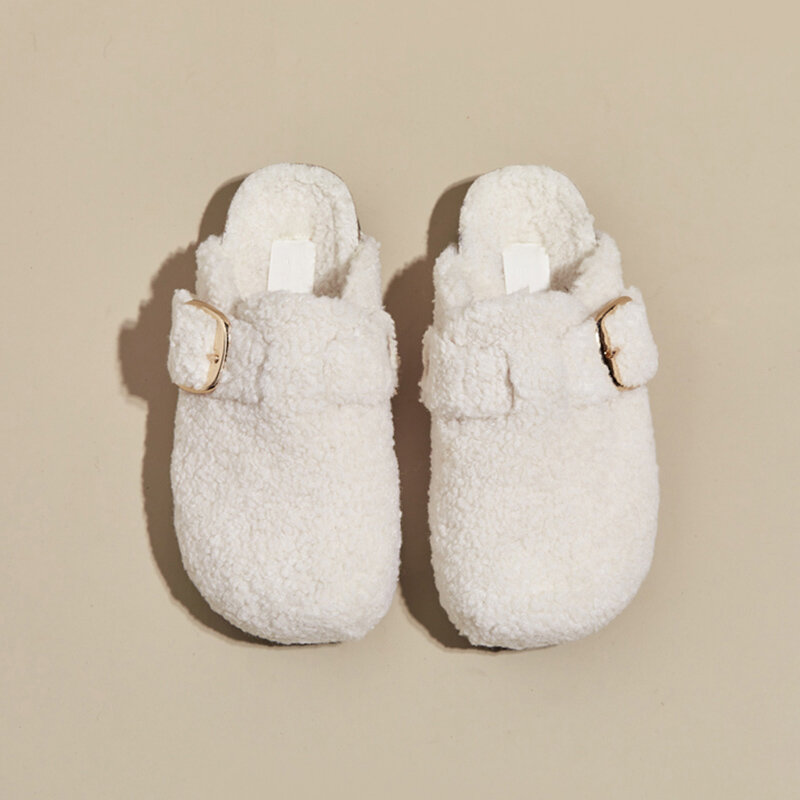 Chinelos Birken de lã grossa de cordeiro para mulheres, sapatos de mulas planas, slides quentes ao ar livre, designer de marca, inverno, 2023