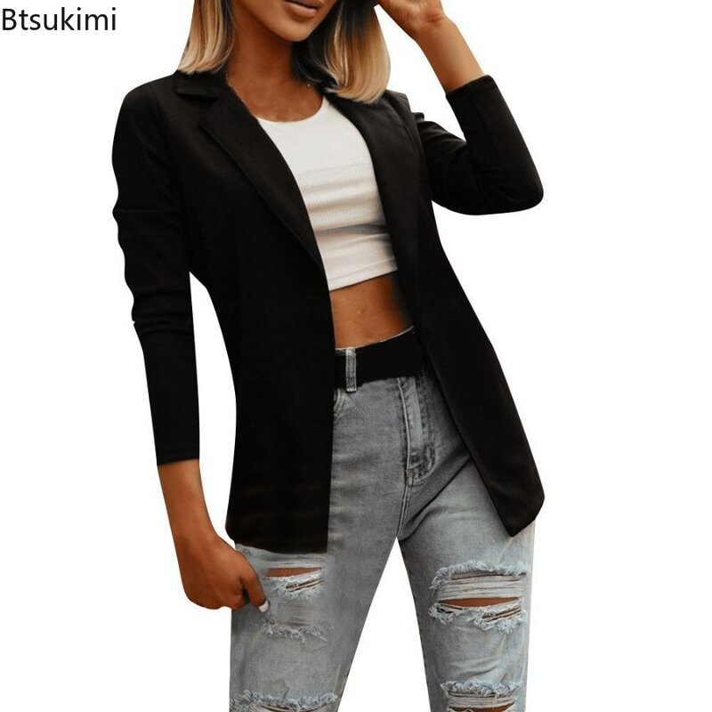 2024 Women's Fashion Lapel Slim Cardigan Blazer Jacket Suit Solid Office Suit Coat Ladies Coat Slim Elegant Blazers Women Tops