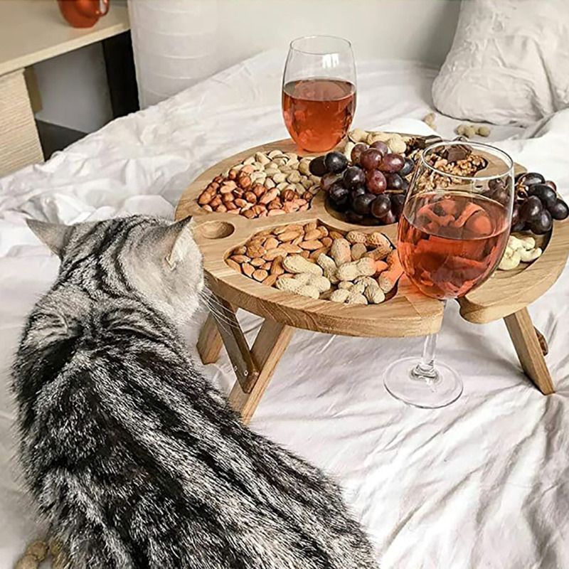 Mesa de Picnic de vino plegable portátil de madera para exteriores, bandeja de tabla de queso para acampar, mesa de aperitivos plegable, estante de vino, mesa de fruta turístico