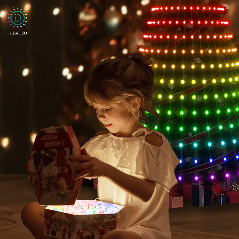 Smart LED Árvore de Natal Toppers, RGB String Luz, Controle Bluetooth, Star String, Cachoeira, App, DIY Imagem, Natal