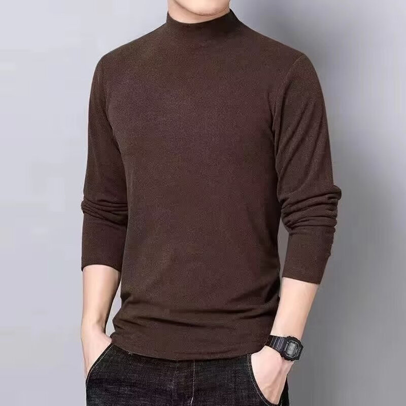 Men's High Stretch Half Turtleneck Thermal Tops Long Sleeve Double-Sided Fleece Bottoming Underwear Fall Winter Warm Tops