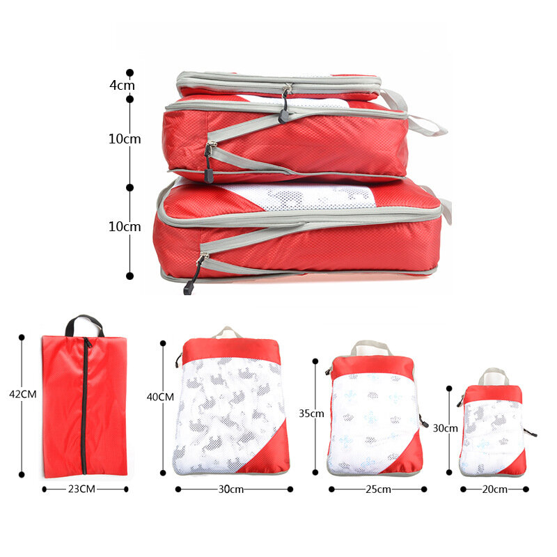 4pcs Compression Travel Bag Set Clothes Storage Thickened Nylon Fold Mesh Bags Luggage Suitcase Organizer Pouch Packing Cube