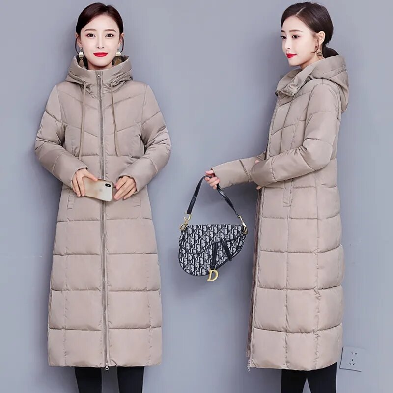 Oversize 5xl Snow Windproof Wear Slim Hooded Long Parkas Winter Elegant Overcoat Solid Korean Cotton Jackets Warm Padded Coats