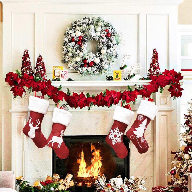 Chaussettes de Noël avec Père Noël pour la Décoration de la Maison et de l'Extérieur, Chaussette Mignonne, Vacances, Nouvel An, 2023, 2 Pièces, 2024